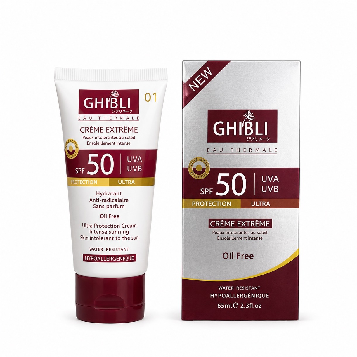 کرم ضدآفتاب رنگی جیبلی Ghibli SPF 50 شماره 01 و 02 | ضدآفتاب و کرم پودر با پوشش طبیعی