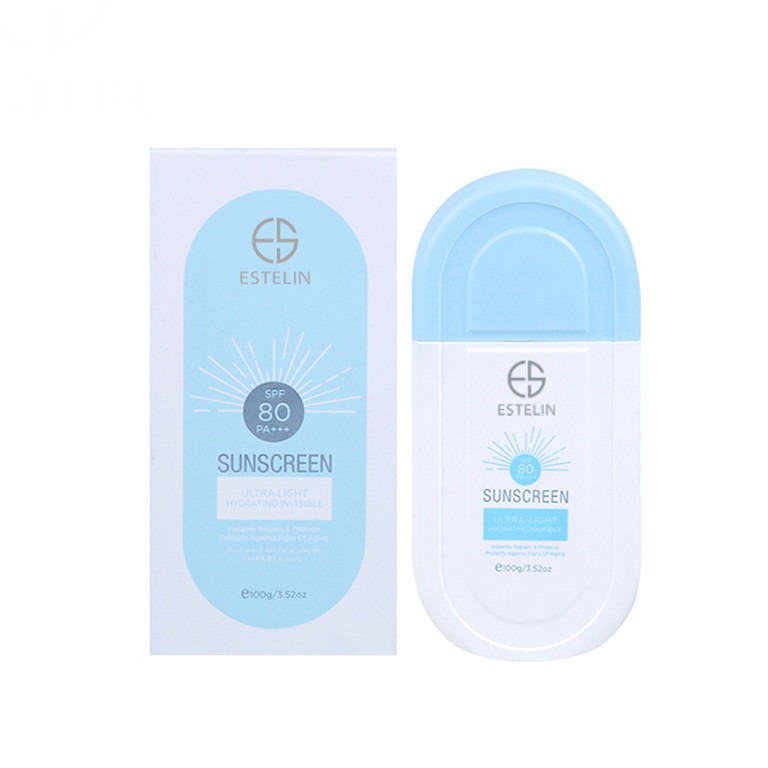 کرم ضدآفتاب استلین Estelin مدل آبرسان آبی SPF80 | بی‌رنگ و مرطوب‌کننده