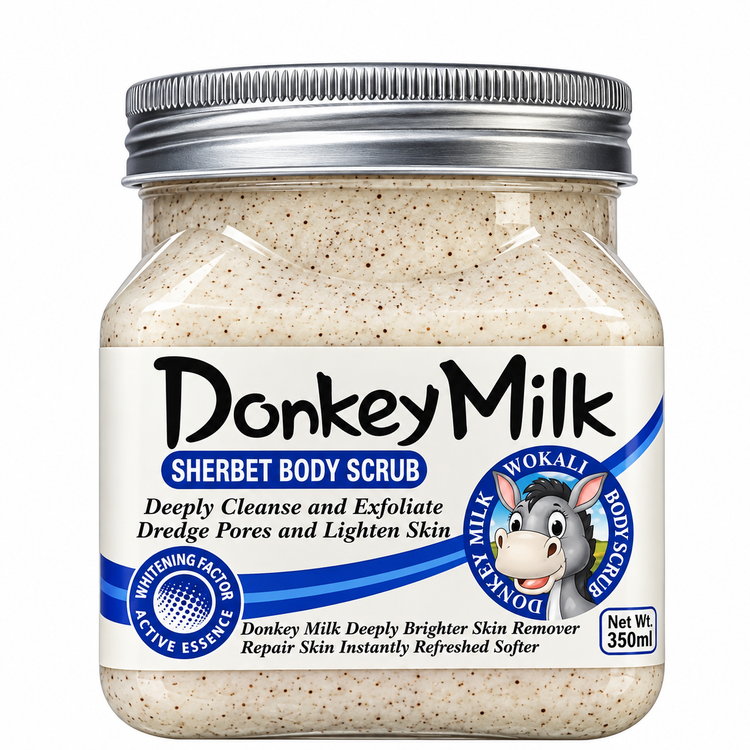 اسکراب بدن شیر الاغ وکالی Wokali مدل Donkey Milk | لایهبردار، پاککننده و روشنکننده پوست