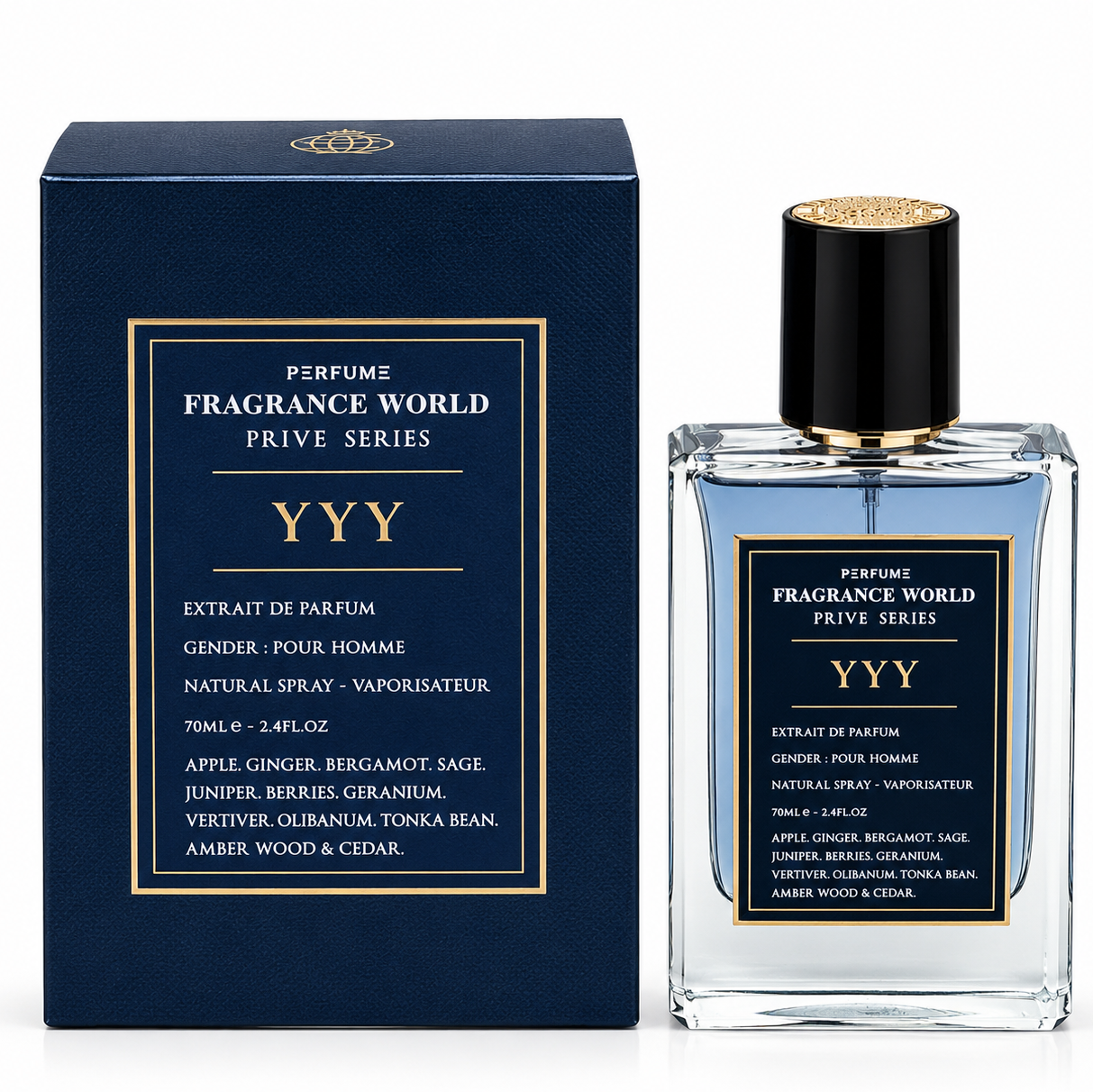 ادوپرفیوم مردانه وای وای وای YYY فراگرنس ورد Fragrance World Prive Series با رایحه خنک، آروماتیک و چوبی 100 میلی‌لیتر