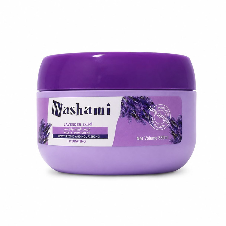 کرم مرطوبکننده و آبرسان صورت و بدن واشامی با عصاره اسطوخودوس ۳۸۰ میل | Washami Lavender Cream